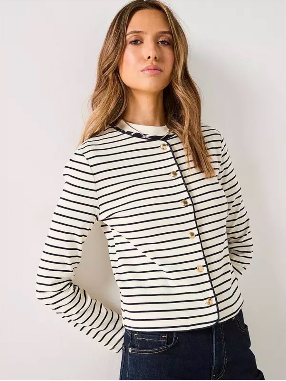 Mango White and Black Striped Button-Front Blazer,size small
